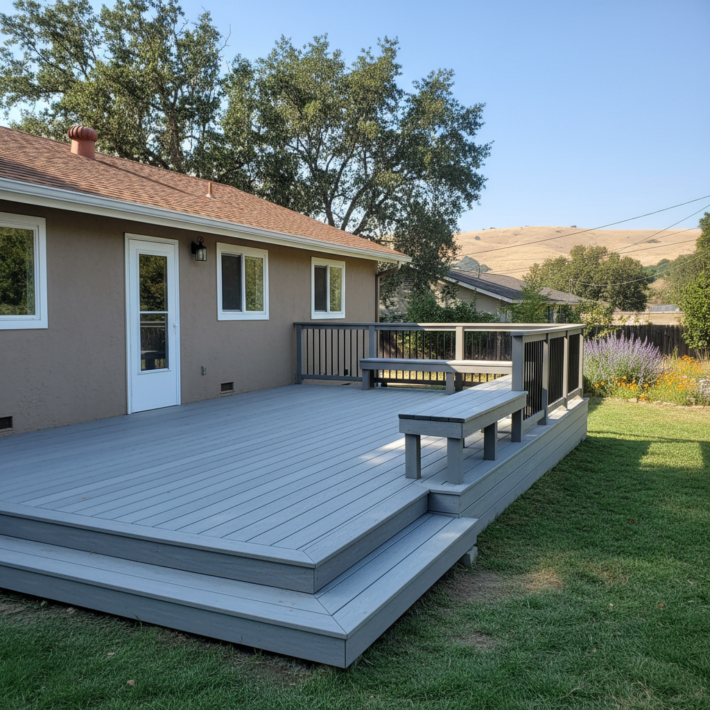 Completed composite decks work at a residential property in Chico, CA