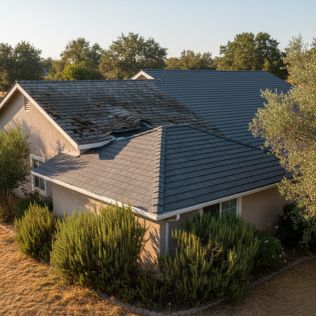 Completed roof replacement work at a residential property in Elk Grove, CA