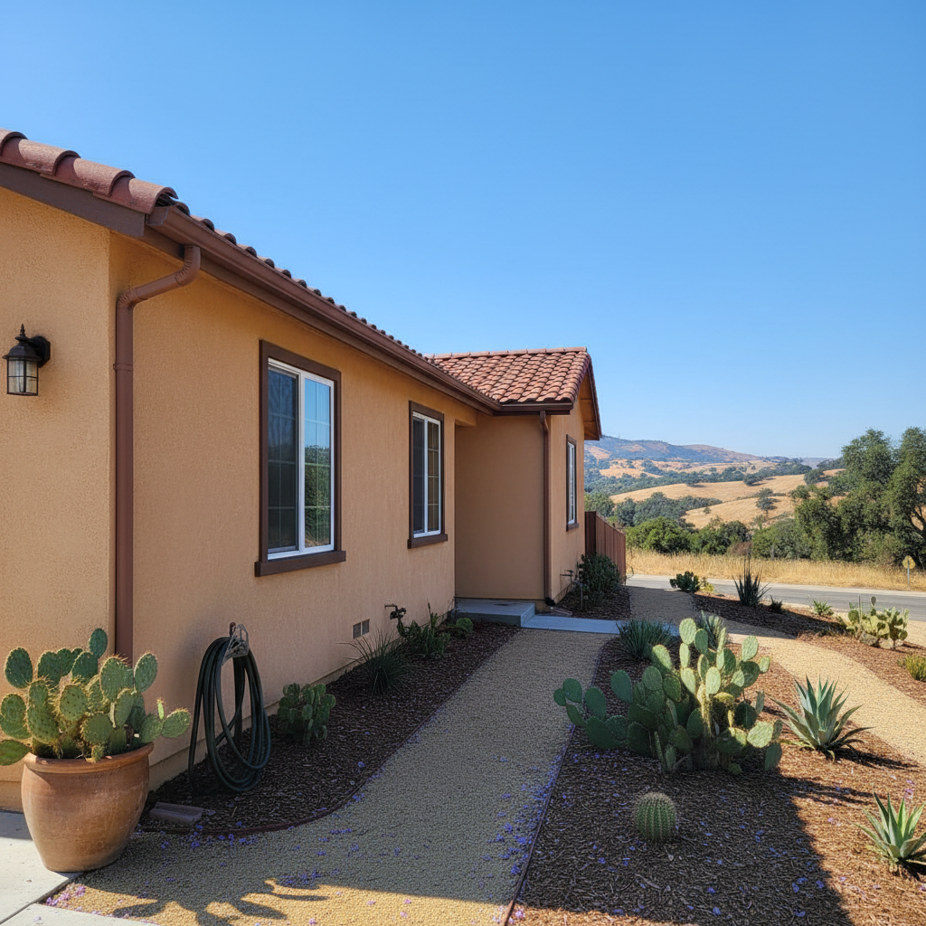 Completed stucco painting work at a residential property in Pomona, CA