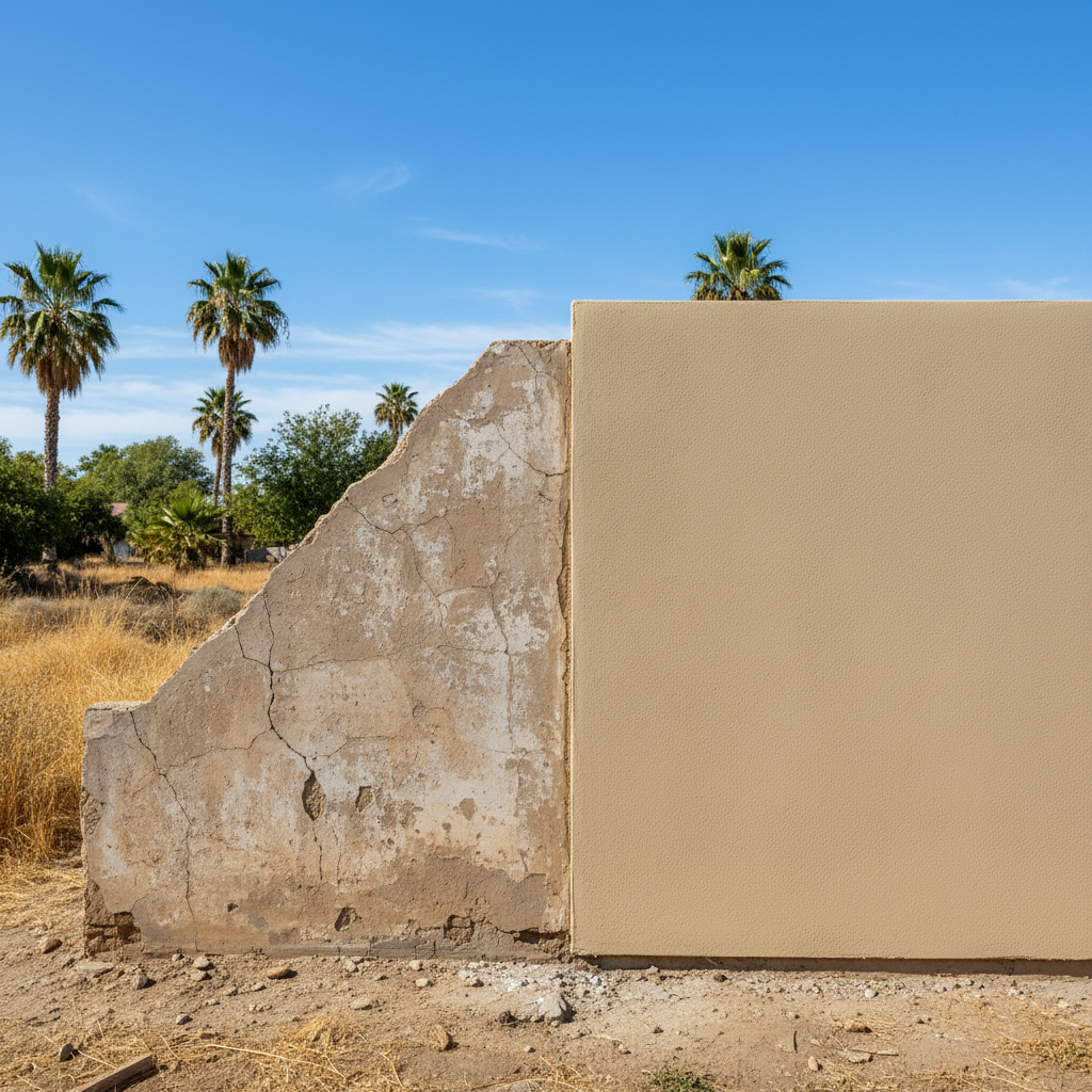 Completed stucco replacement work at a residential property in Bakersfield, CA