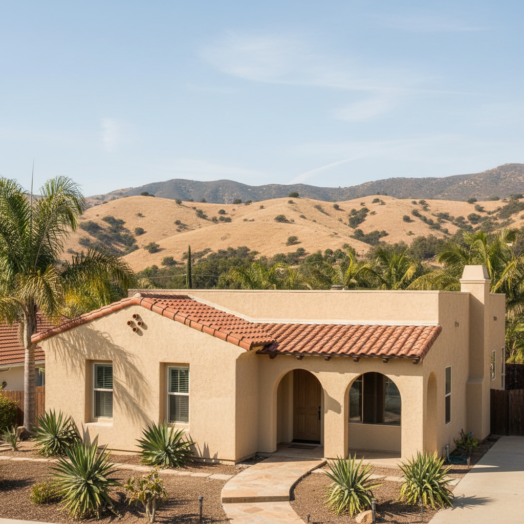 Completed stucco installation work at a residential property in Santa Clarita, CA