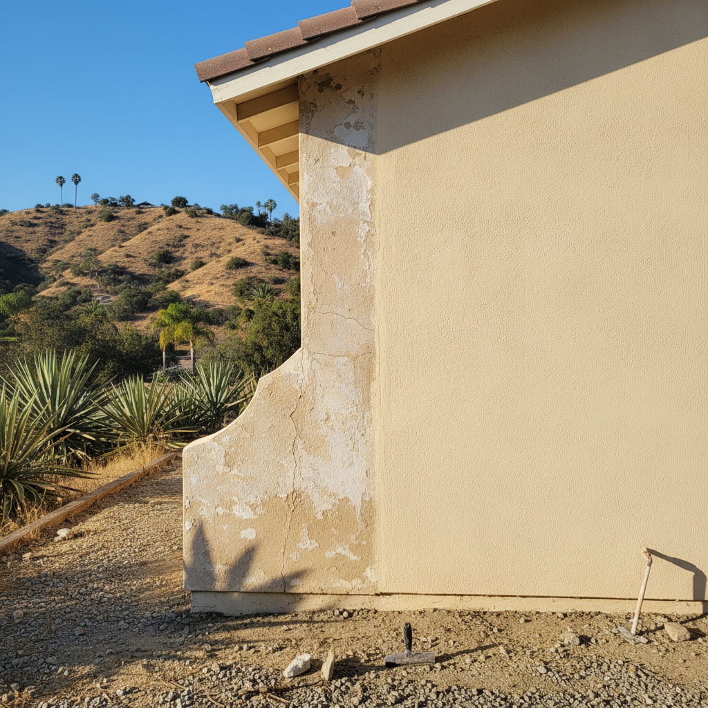 Completed stucco replacement work at a residential property in Santa Clarita, CA