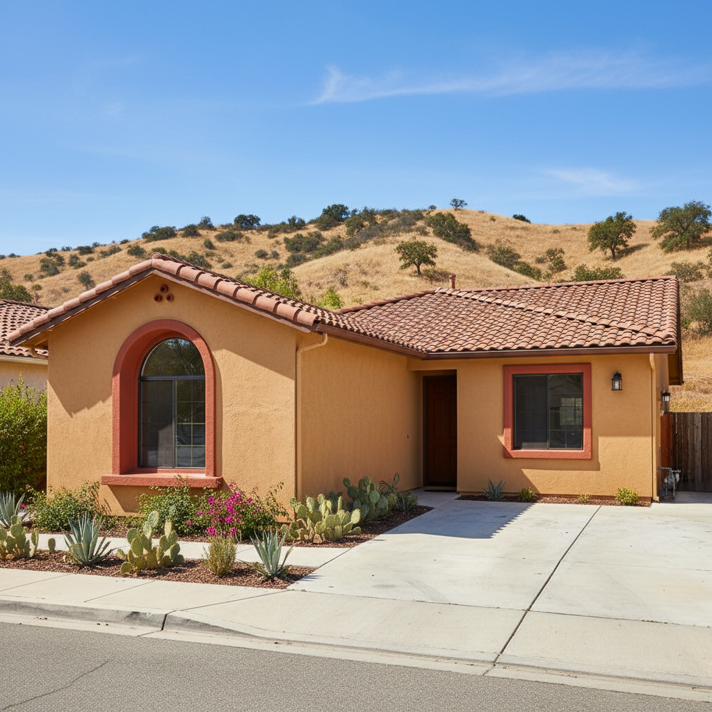 Completed stucco painting work at a residential property in Santa Clarita, CA