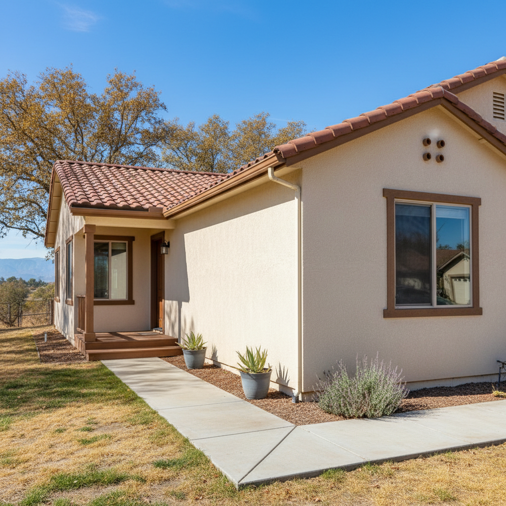Completed stucco removal work at a residential property in Clovis, CA