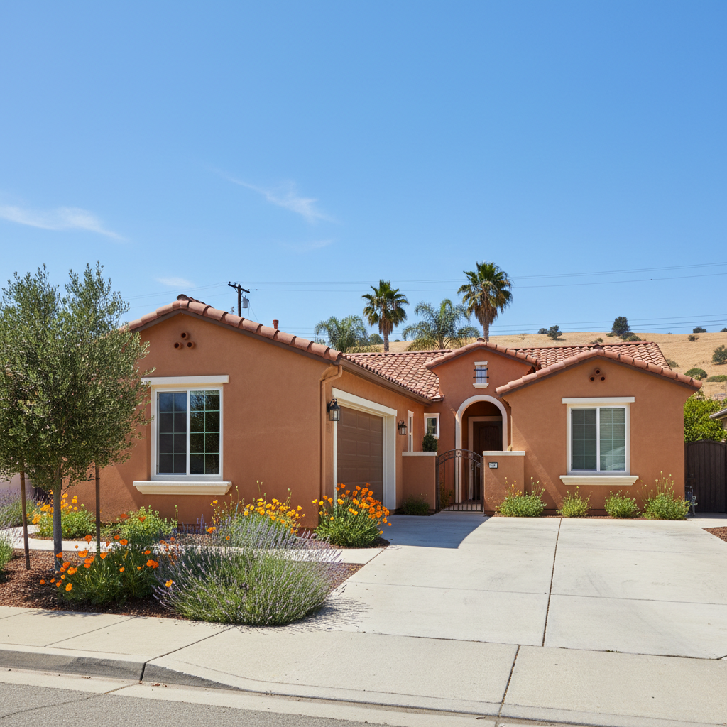 Completed stucco painting work at a residential property in Modesto, CA