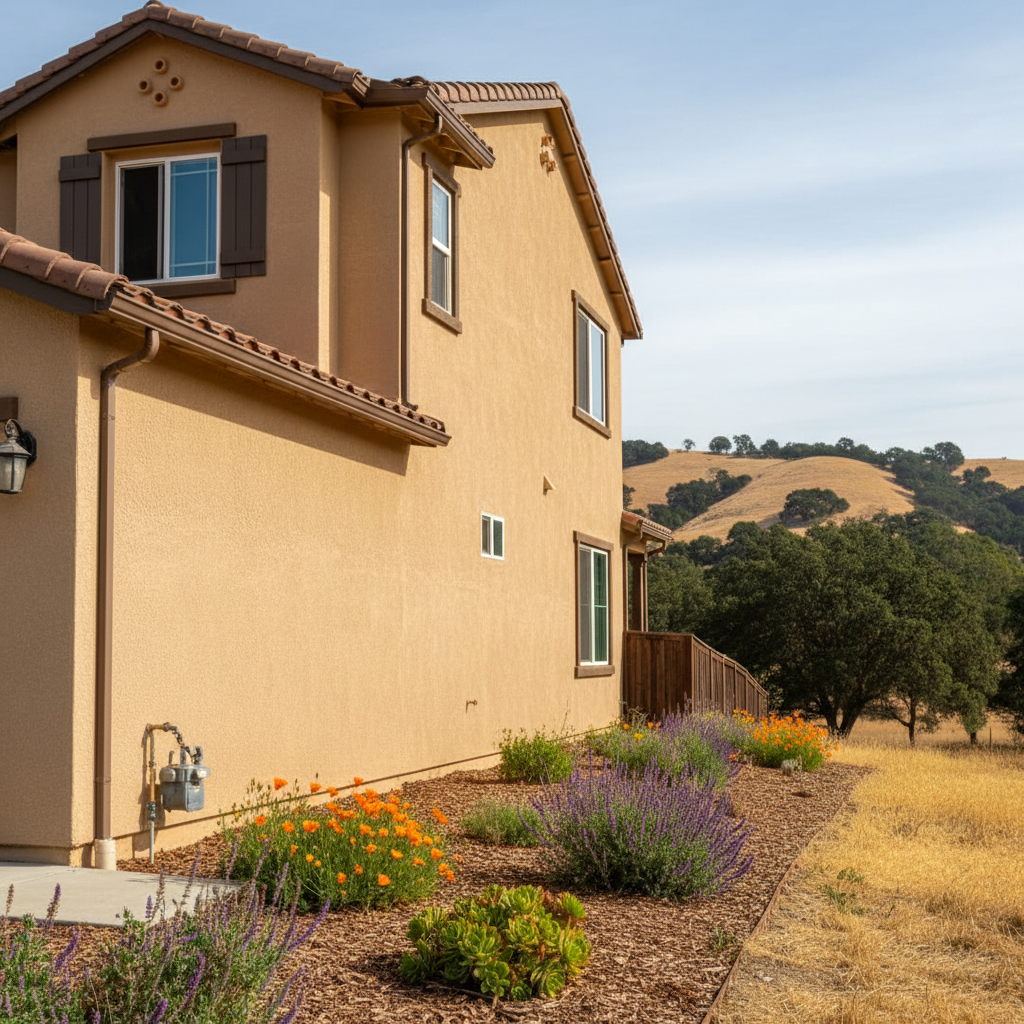 Completed stucco installation work at a residential property in Fairfield, CA