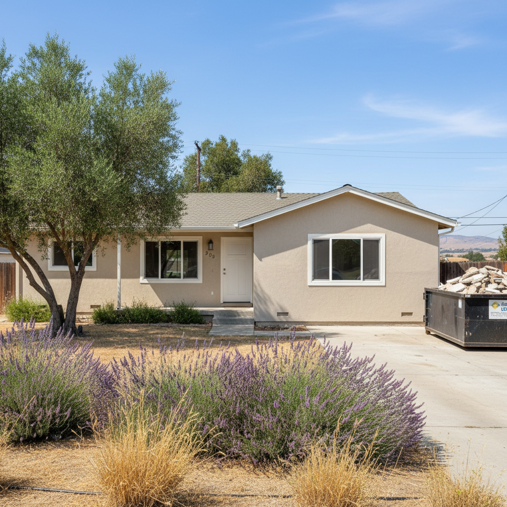 Completed stucco removal work at a residential property in Stockton, CA
