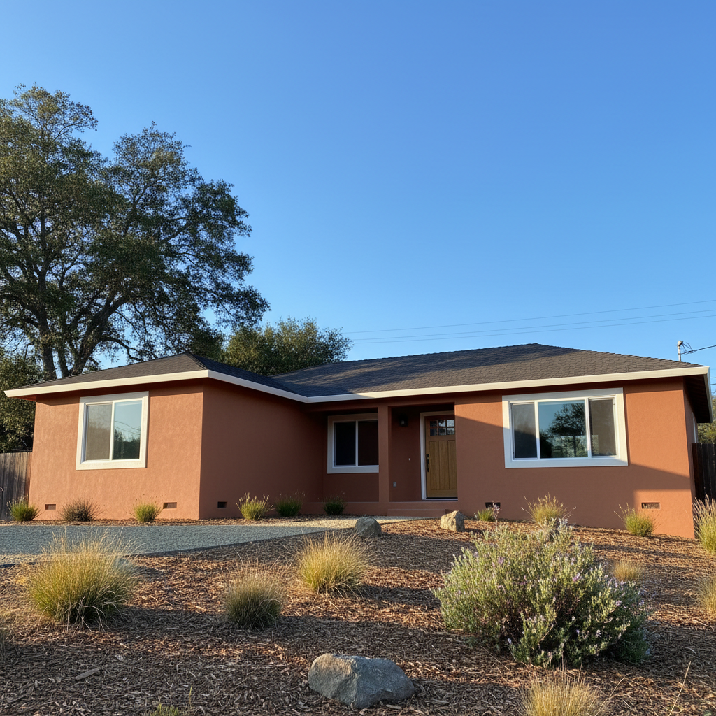 Completed stucco painting work at a residential property in Santa Rosa, CA