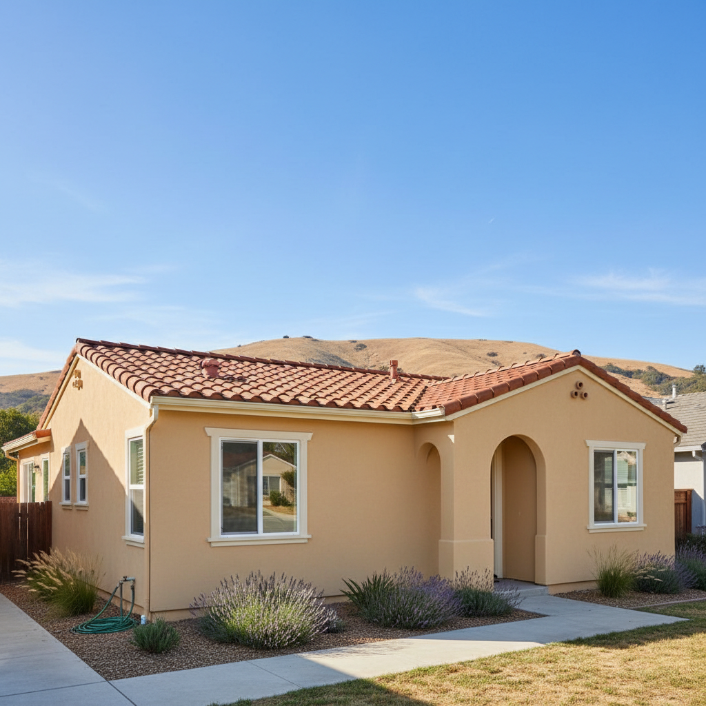 Completed stucco painting work at a residential property in Fremont, CA