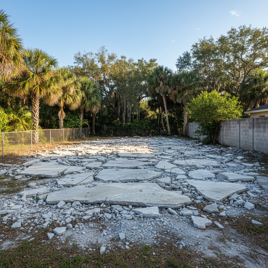 Completed concrete demolition work at a residential property in Port Richey, FL