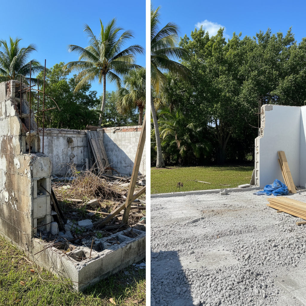 Completed partial building demolition work at a residential property in Cape Coral, FL