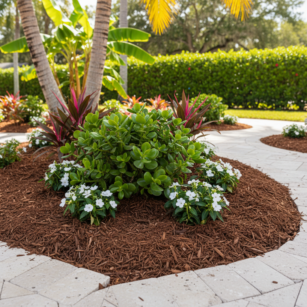 Completed planting and bed design work at a residential property in Hialeah, FL