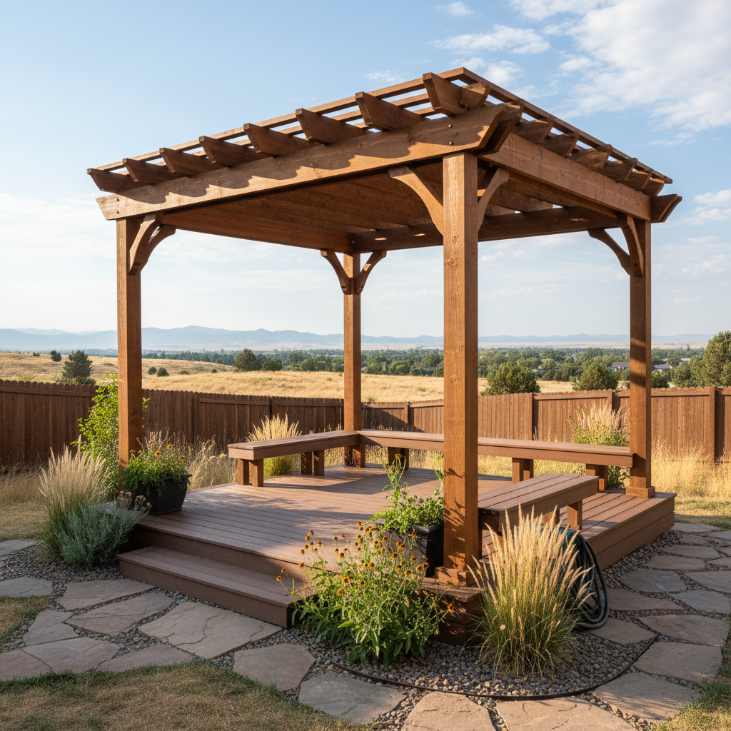 Completed pergola construction work at a residential property in Boise, ID