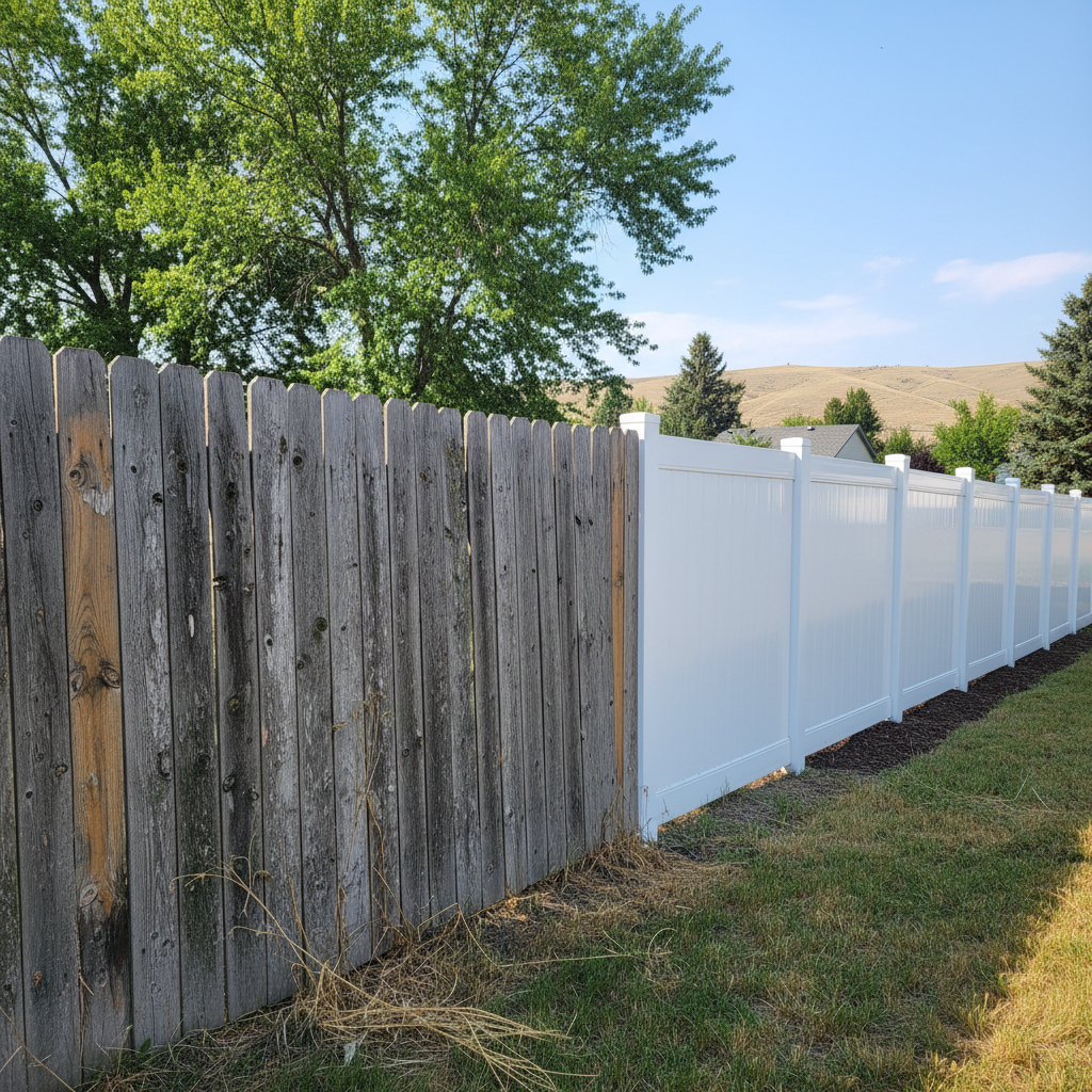 Completed vinyl fence installation work at a residential property in Boise, ID