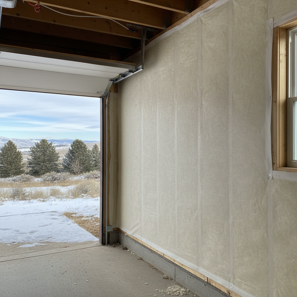 Completed garage insulation work at a residential property in Meridian, ID