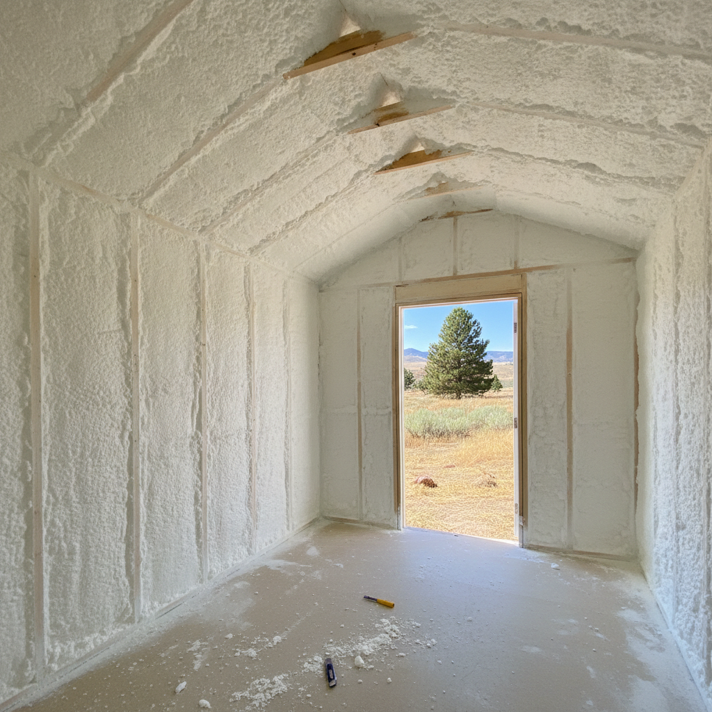 Completed shed insulation work at a residential property in Boise, ID