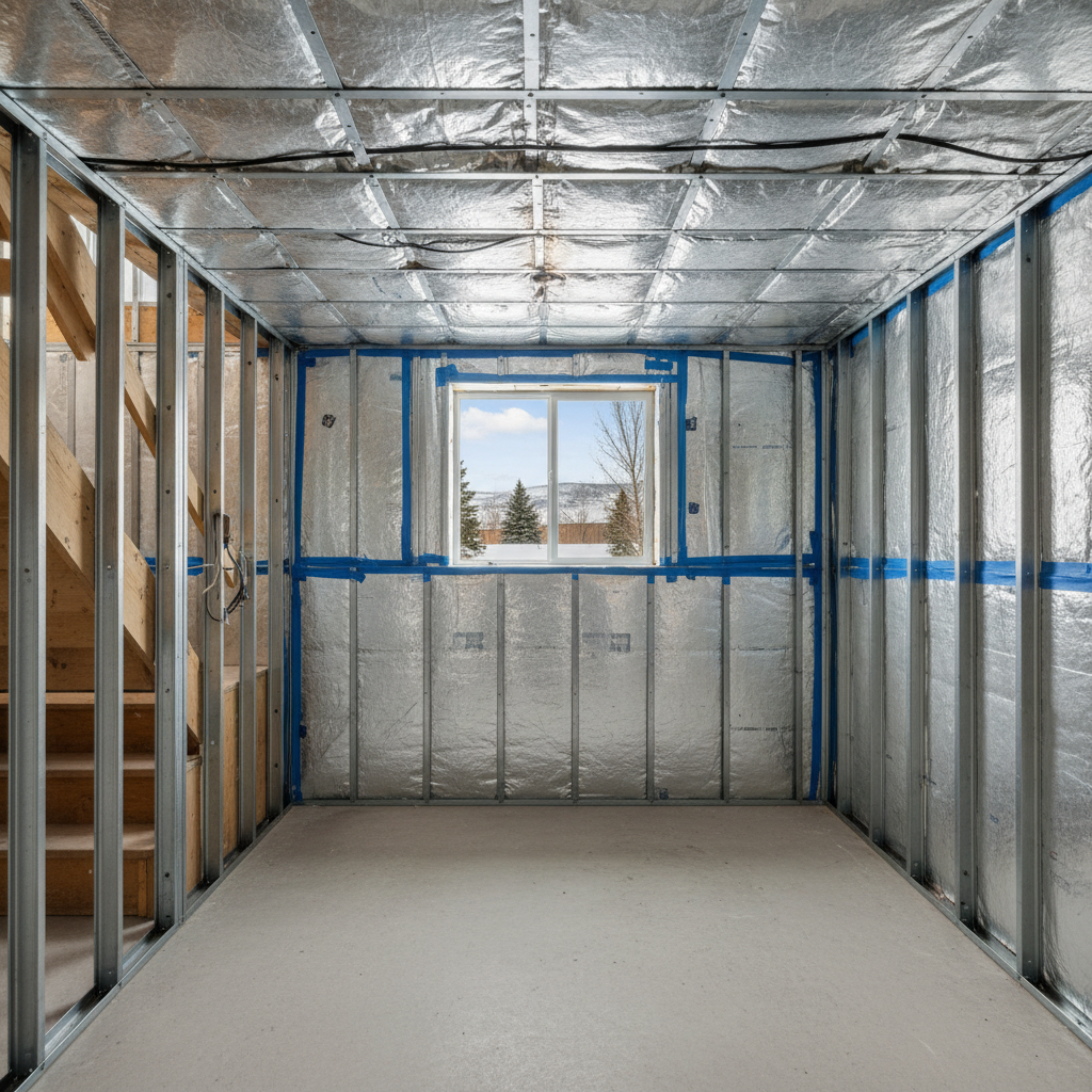 Completed basement insulation work at a residential property in Meridian, ID