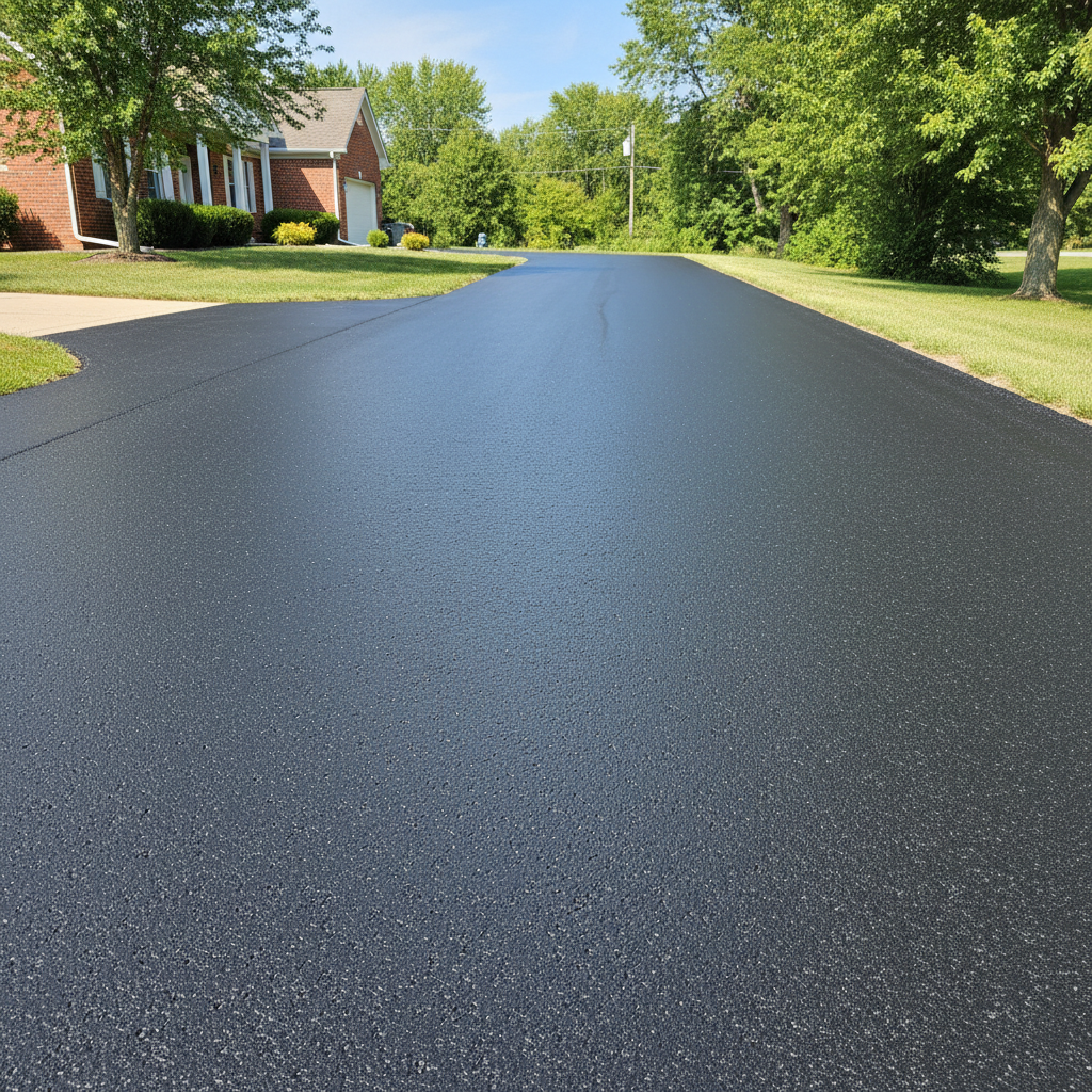 Completed driveway paving work at a residential property in Le Roy, IL