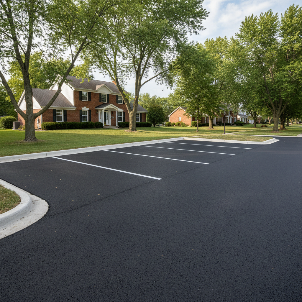 Completed parking lot paving work at a residential property in Le Roy, IL
