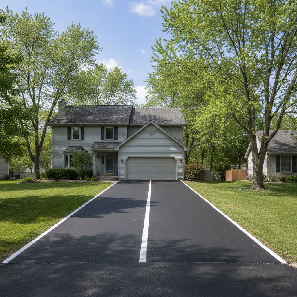 Completed asphalt striping work at a residential property in Le Roy, IL