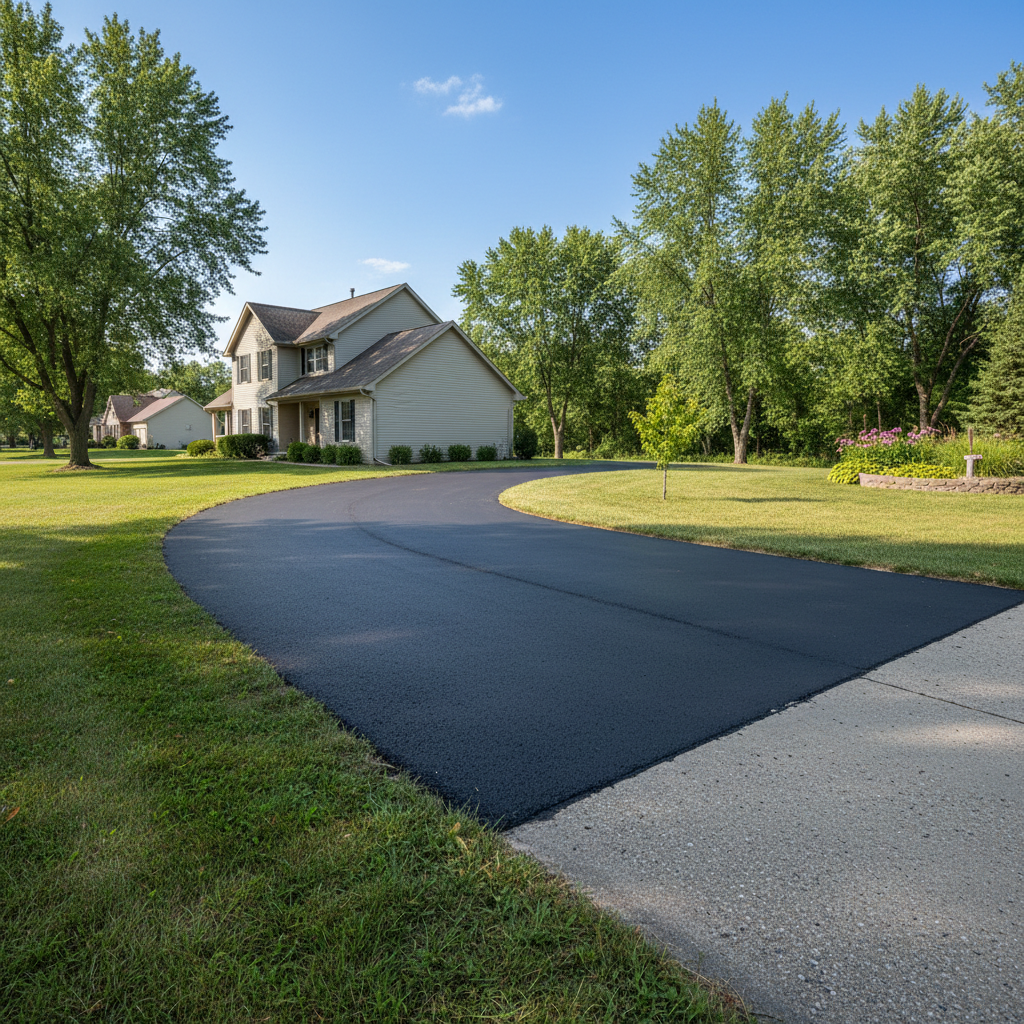 Completed asphalt repair work at a residential property in Le Roy, IL