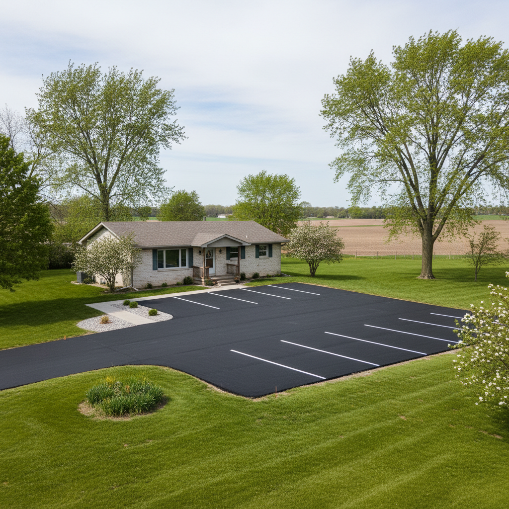 Completed parking lot paving work at a residential property in Le Roy, IL