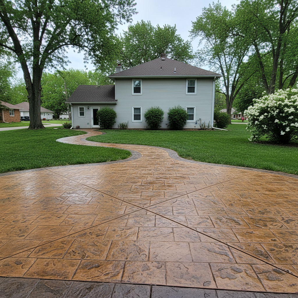 Completed stamped concrete work at a residential property in Lawrence, KS
