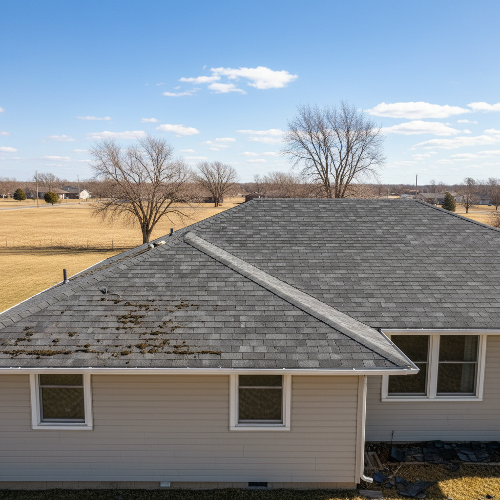 Completed roof replacement work at a residential property in Garden City, KS