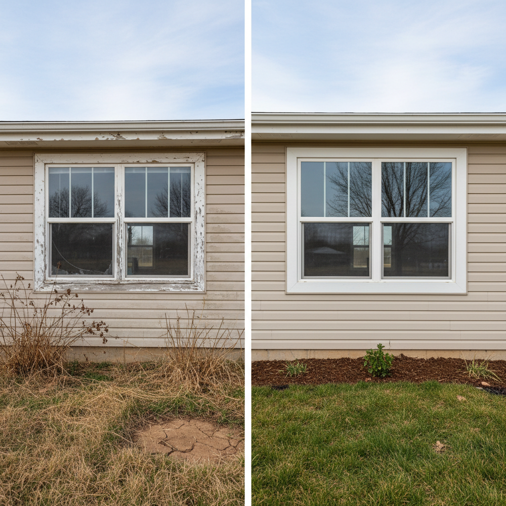 Completed window repair work at a residential property in Great Bend, KS