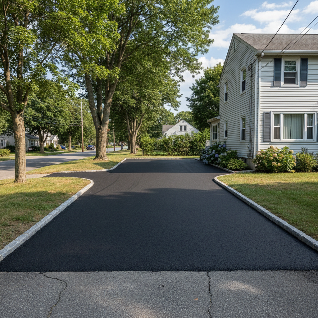 Completed driveway paving work at a residential property in Lynn, MA