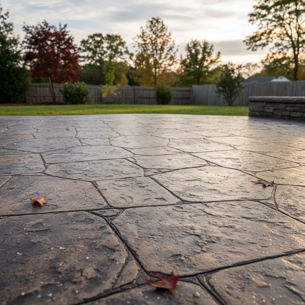 Completed decorative concrete work at a residential property in West Greenwich, RI