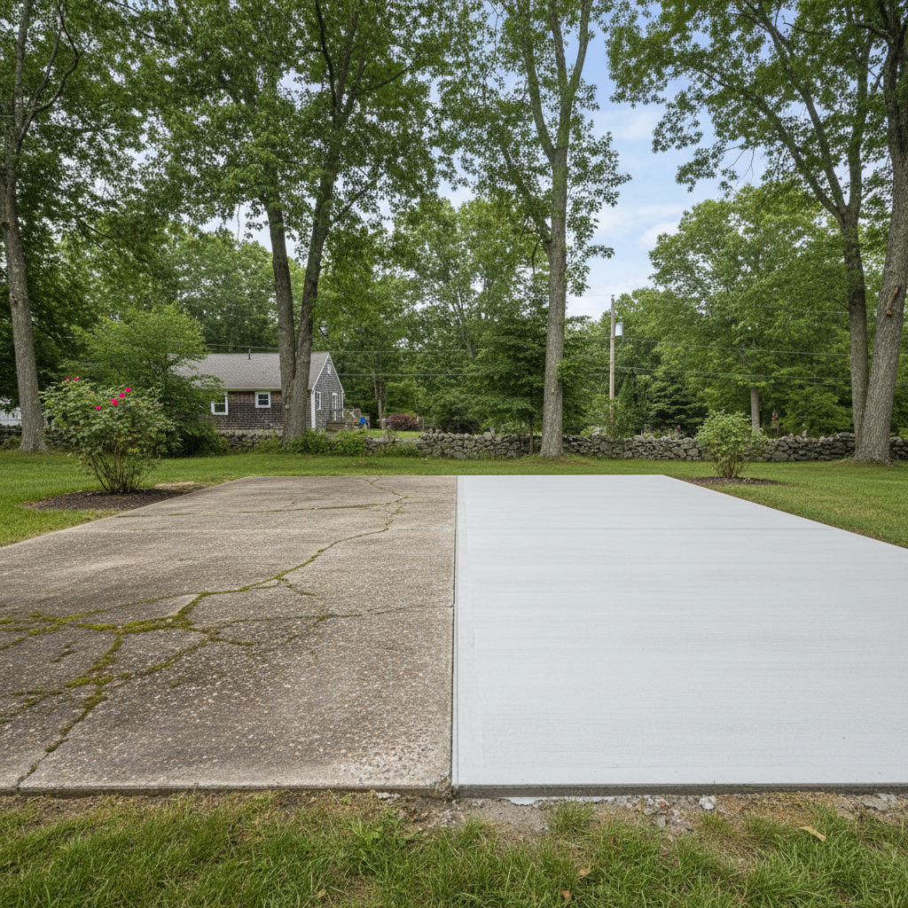 Completed concrete flatwork work at a residential property in West Greenwich, RI