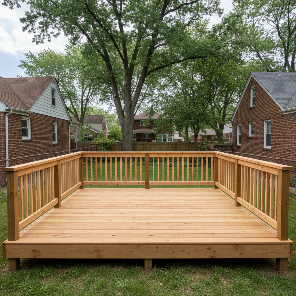 Completed deck construction work at a residential property in Detroit, MI