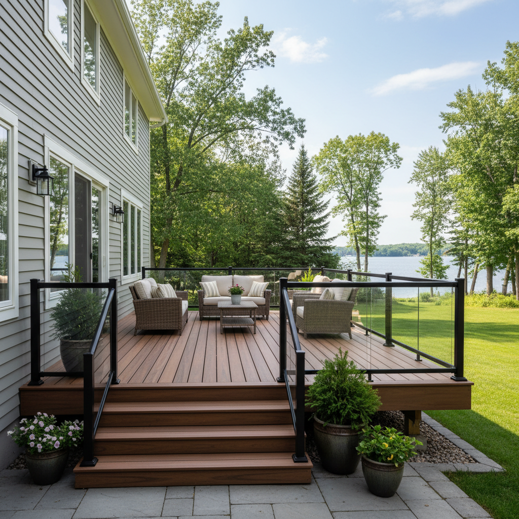 Completed deck construction work at a residential property in Minnetrista, MN
