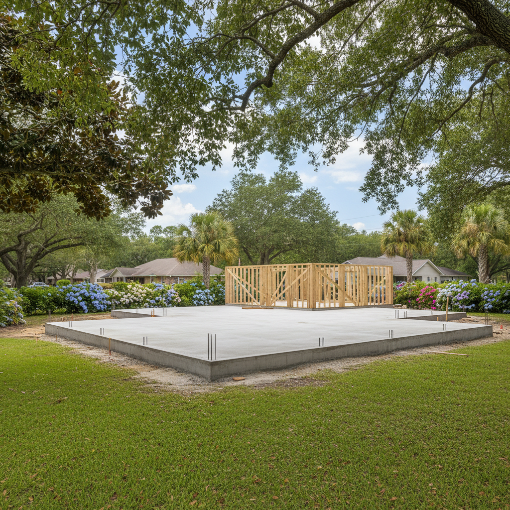 Completed concrete foundations work at a residential property in Gulfport, MS