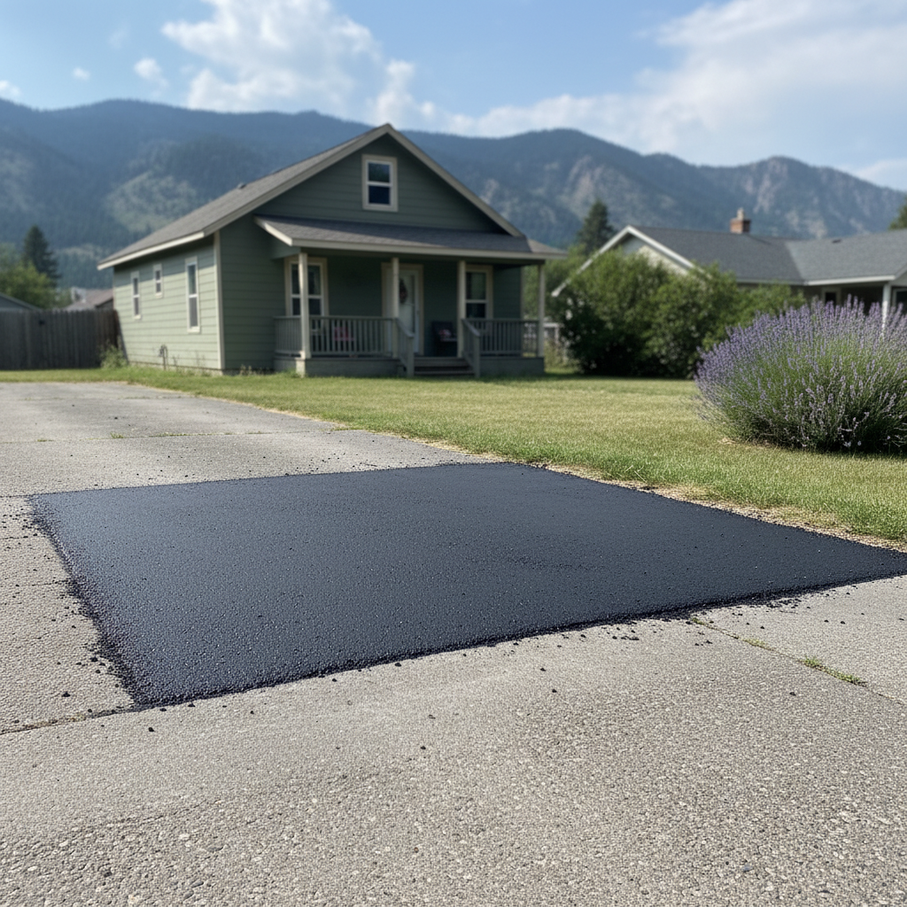 Completed asphalt patching work at a residential property in Missoula, MT