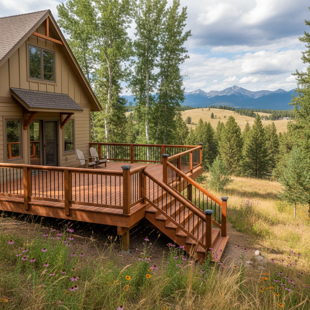 Completed deck construction work at a residential property in Missoula, MT