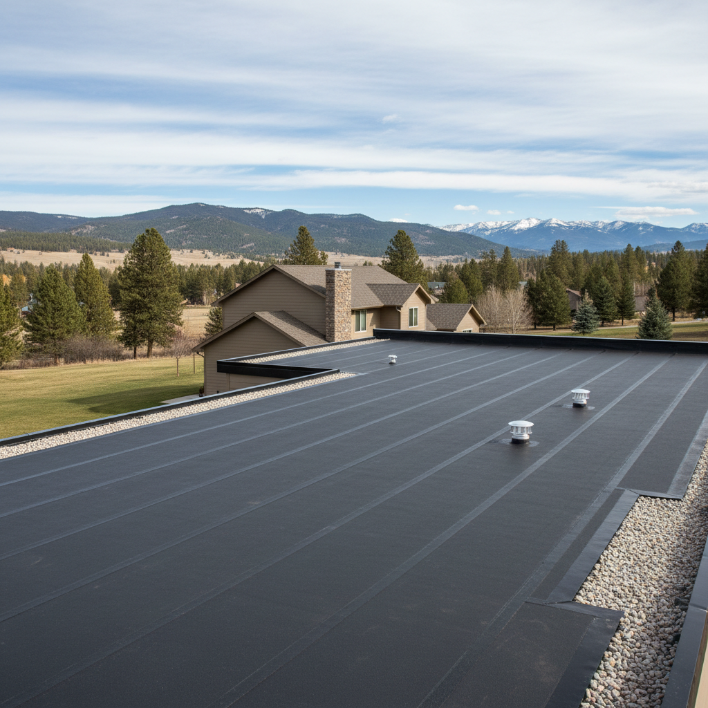 Completed flat roofing work at a residential property in Missoula, MT