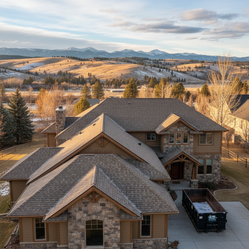 Completed roof installation work at a residential property in Bozeman, MT