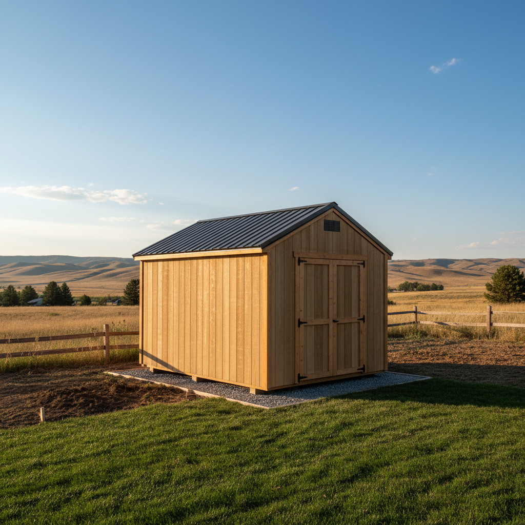 Completed shed delivery and installation work at a residential property in Great Falls, MT