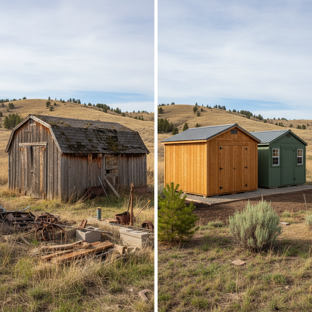 Completed garden sheds work at a residential property in Great Falls, MT