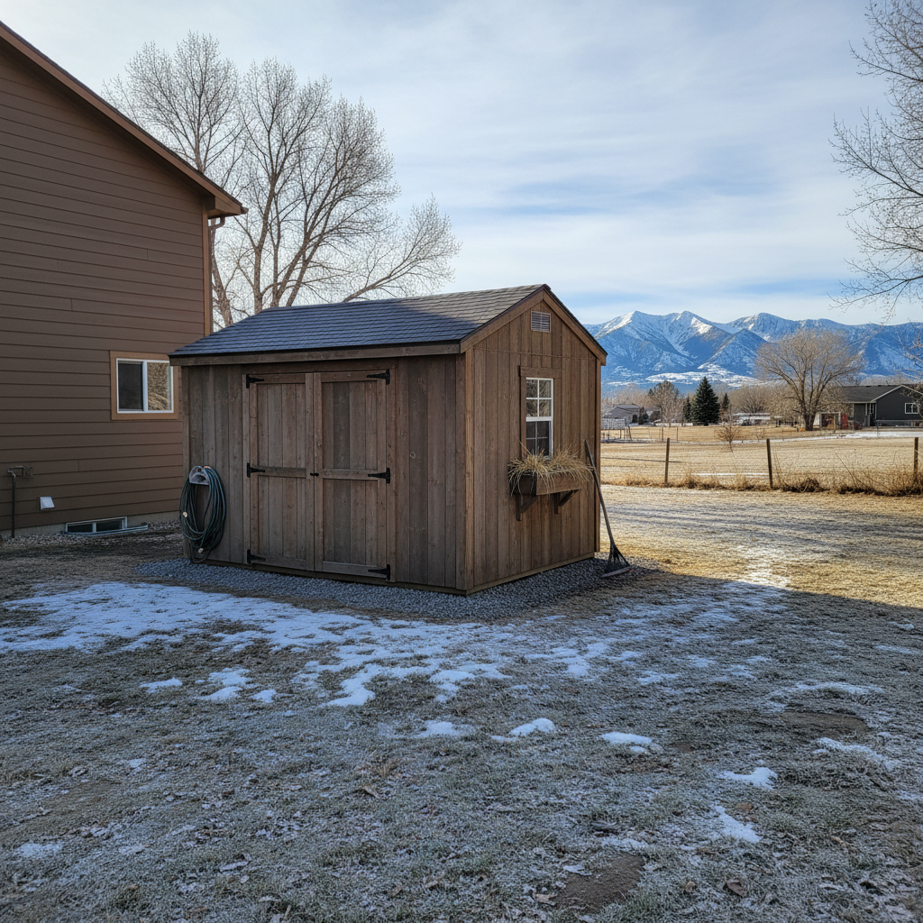 Completed storage sheds work at a residential property in Great Falls, MT