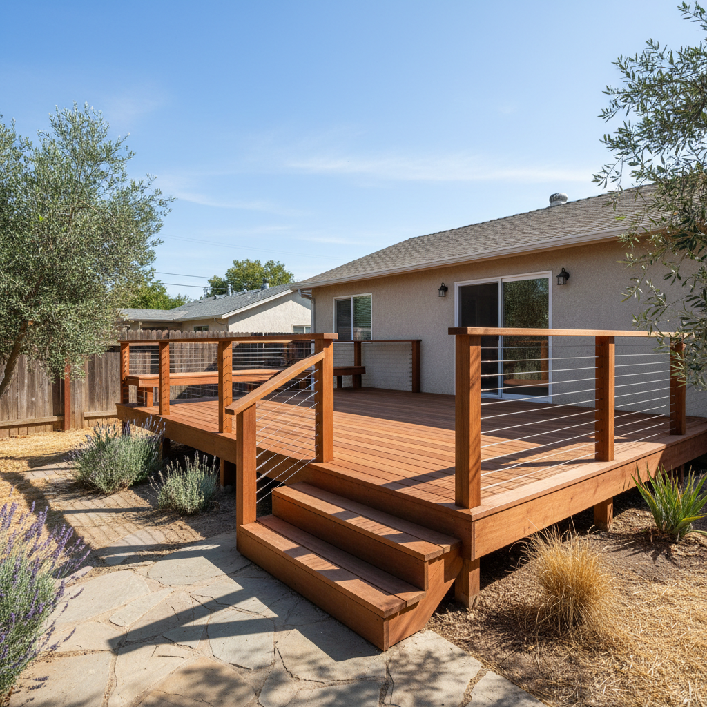 Completed deck construction work at a residential property in Fresno, CA