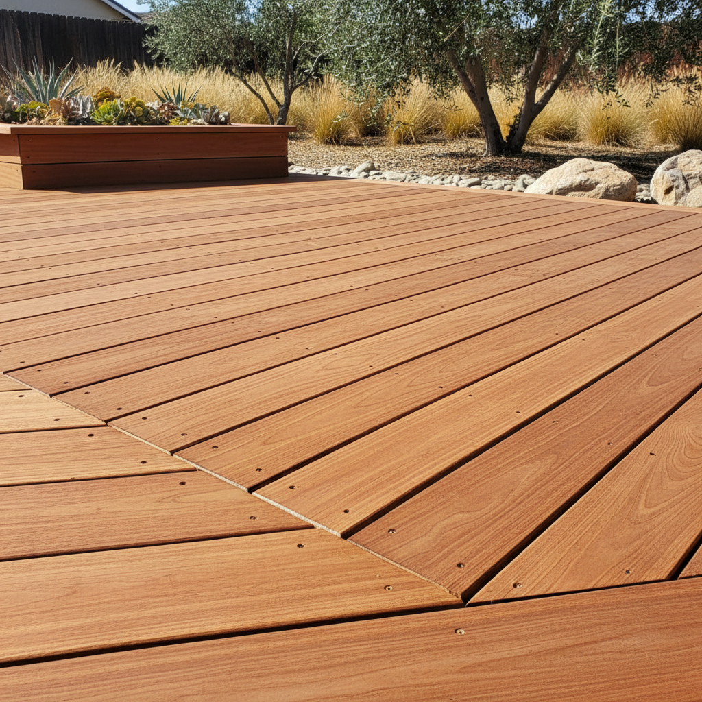 Completed wooden decks work at a residential property in Fresno, CA