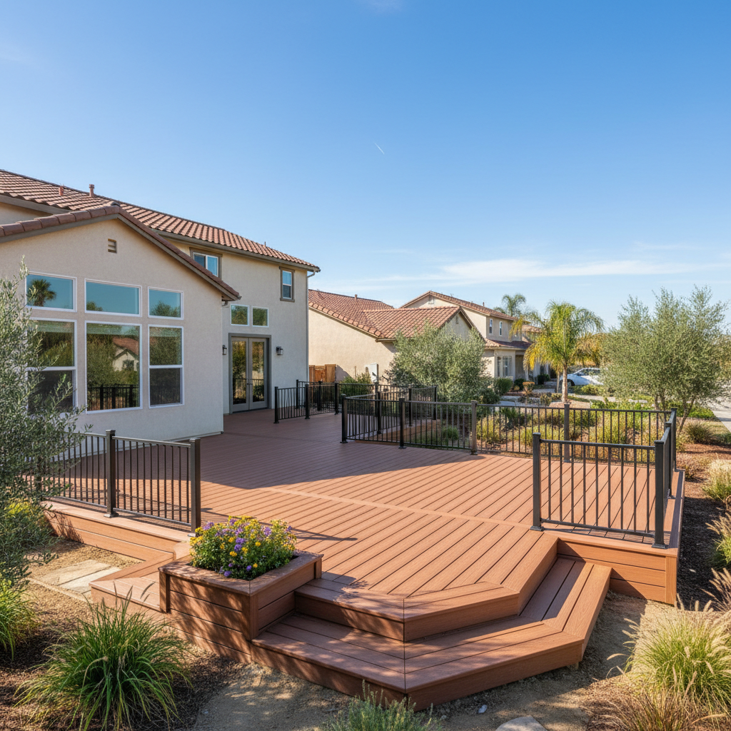 Completed composite decks work at a residential property in Fresno, CA