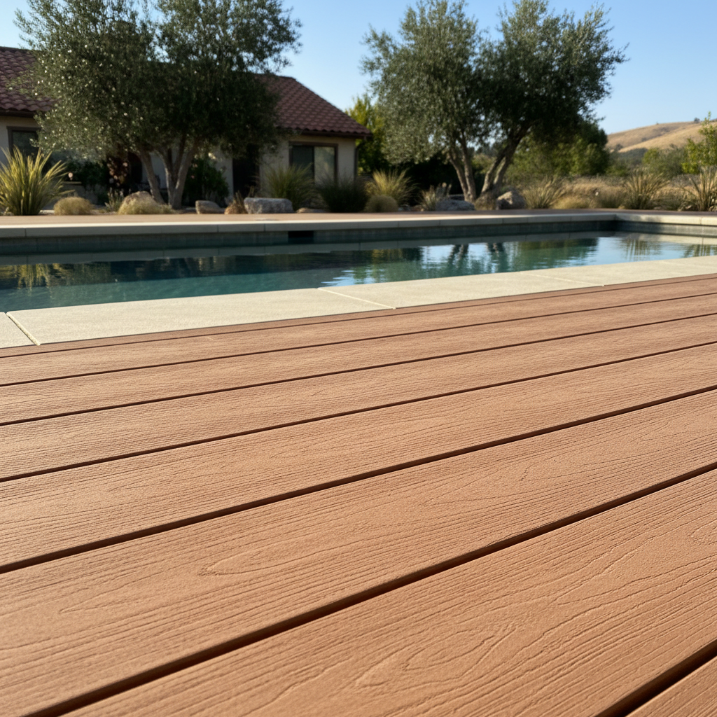 Completed pool decks work at a residential property in Fresno, CA