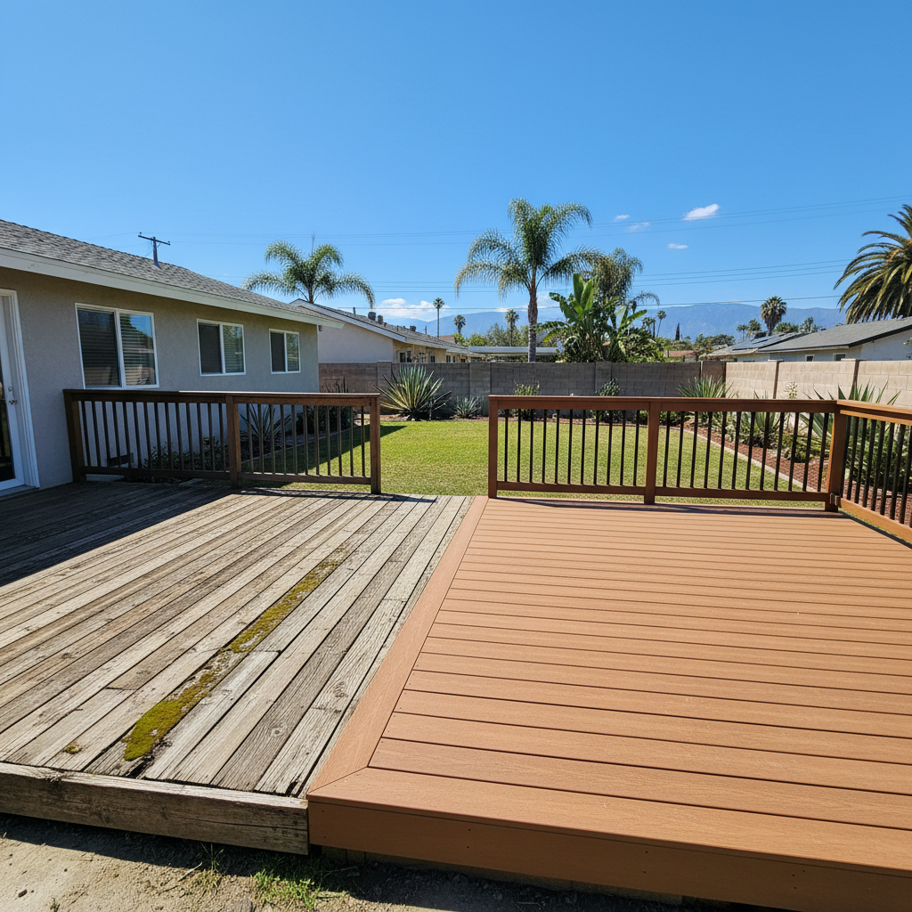 Completed composite decks work at a residential property in Hawthorne, CA