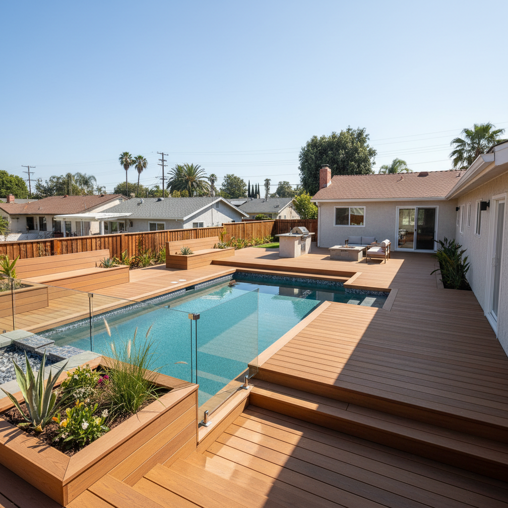 Completed pool decks work at a residential property in Hawthorne, CA