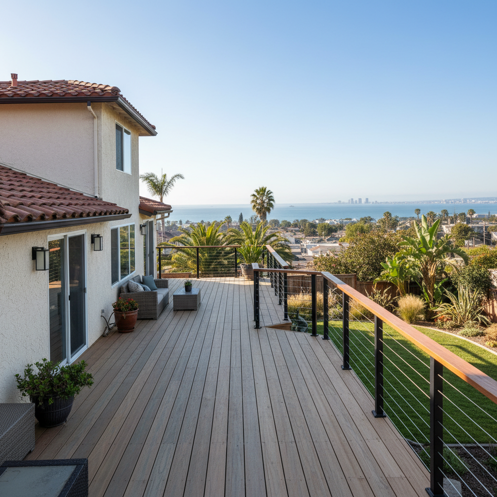 Completed deck railing installation work at a residential property in Long Beach, CA