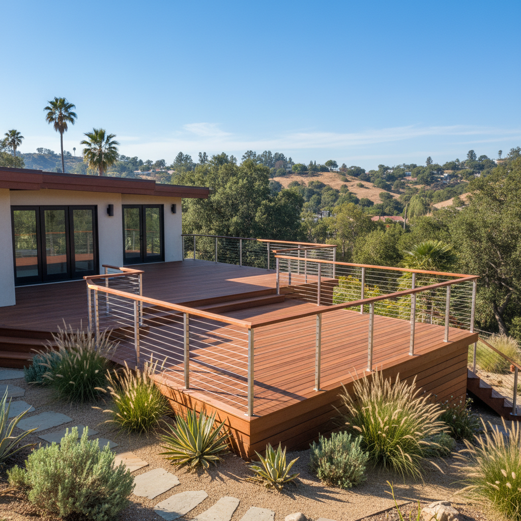 Completed deck railing installation work at a residential property in Los Angeles, CA